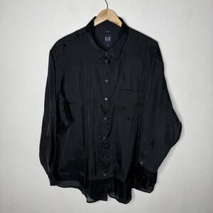 New Gap The Big Shirt Sheer Black Long Sleeve Button Up Womens XL Business Shirt